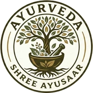 Shree Ayusaar emblem: a tree rising from a mortar, ringed by the words Ayurveda and Shree Ayusaar